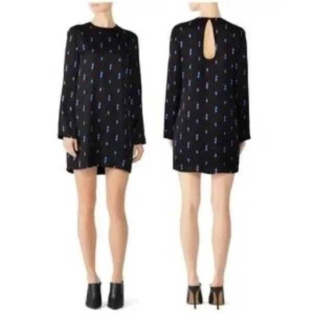 EQUIPMENT Anjelisa lightning bolt print shift dress size small black satin NEW